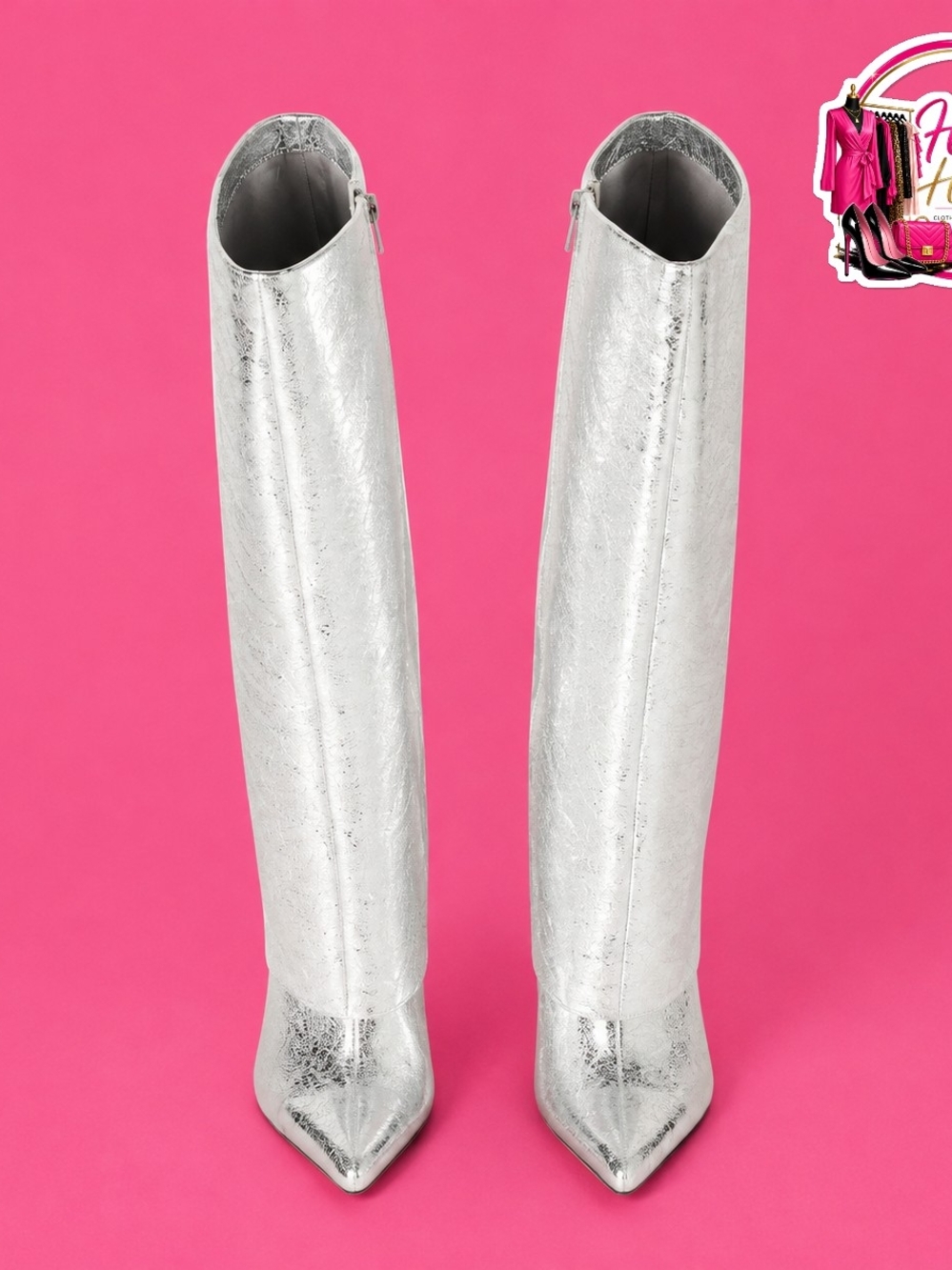 Knee High Foldover Silver Boots
